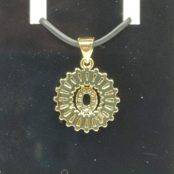 Gold Tone Metal Pendant Clear Baguette Round Glass Stones Monogrammed "O" New - Picture 11 of 16